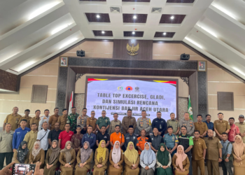 Puluhan peserta ikuti Gladi dan simulasi Renkon Bencana Banjir di aula Sekdakab Aceh Utara, Selasa (22/10/2024). (Foto/Dok.Yayasan Sabena)