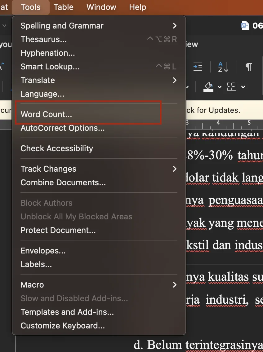 cara menghitung kata di word