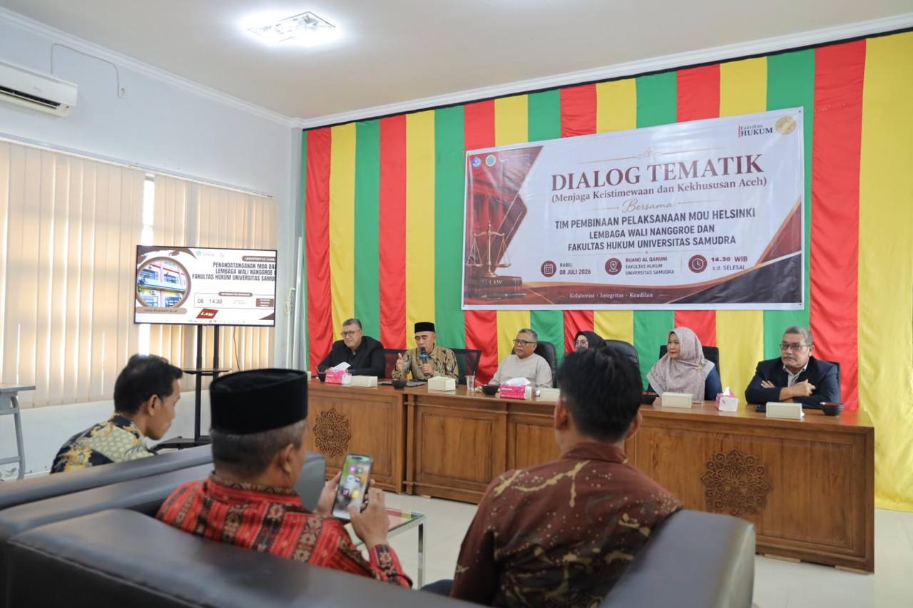 Suasana dialog tematik tentang MoU Helsinki dan tata kelola kekhususan Aceh di Fakultas Hukum Universitas Samudra.