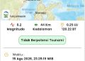 Peta informasi gempa magnitudo 6,2 di 74 km barat daya Parigi Moutong, Sulawesi Tengah